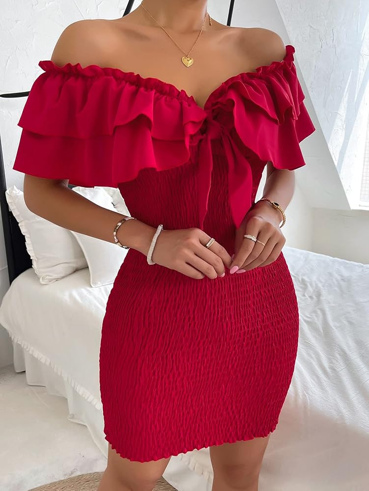 ワンピース theredthread S layered ruffle dress mini Printed Halter Layered Ruffle Mini Dress